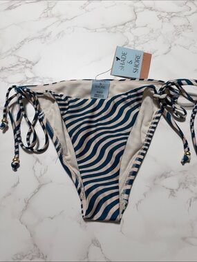 Shade & Shore Navy and Cream Wave-Print Tie-Side Bikini Bottom